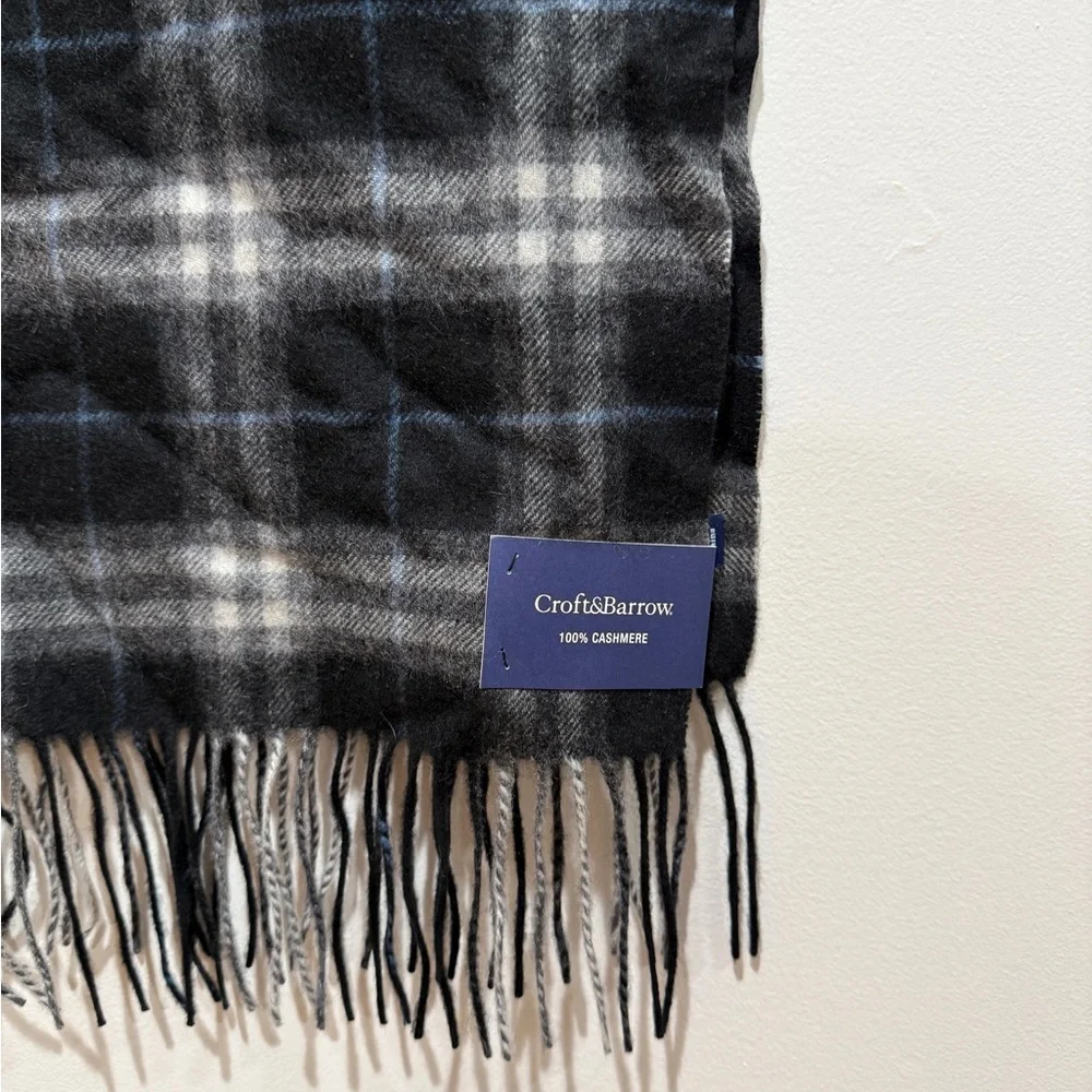 NWT‎ Croft & Barrow 100% Cashmere Fringe Scarf Plaid 58” Classic Preppy Timeless